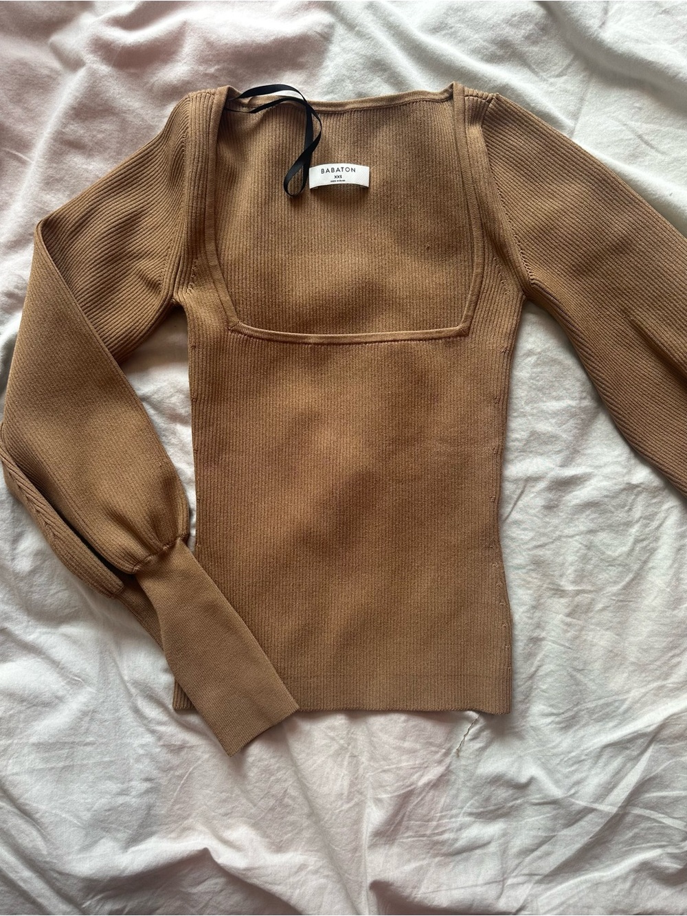 Aritzia Babaton Minimalist Ribbed Square Neck Knit Top Brown XXS - Picture 2 of 14